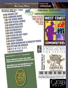 A poster of various musical genres and locations.