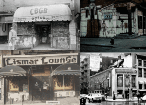 A series of four different pictures showing the same building.